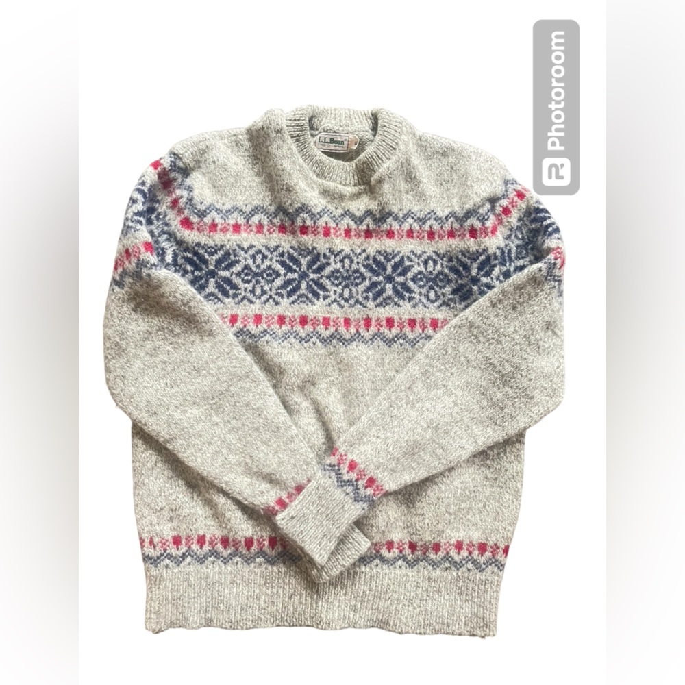 Vintage LL Bean Fair Isle Sweater grey /blue / red tag size XL